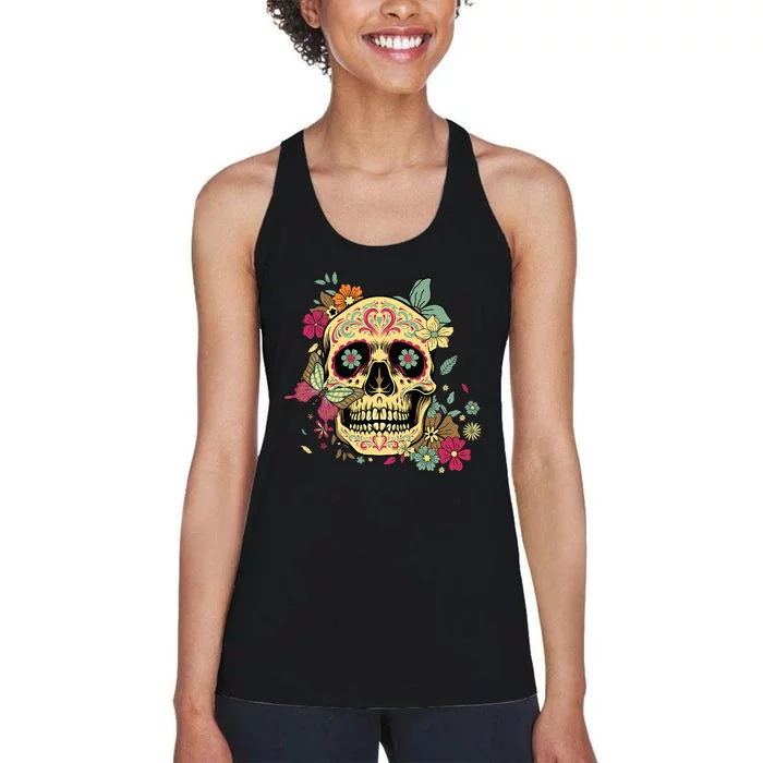 Floral Sugar Skull Dia De Los Muertos Dead Women's Racerback Tank