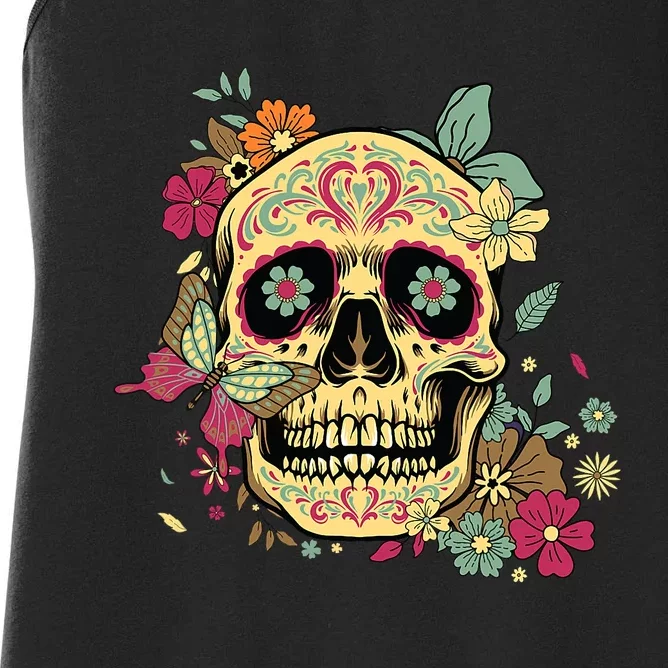 Floral Sugar Skull Dia De Los Muertos Dead Women's Racerback Tank