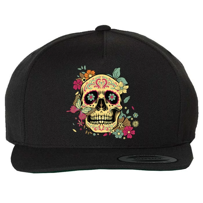 Floral Sugar Skull Dia De Los Muertos Dead Wool Snapback Cap