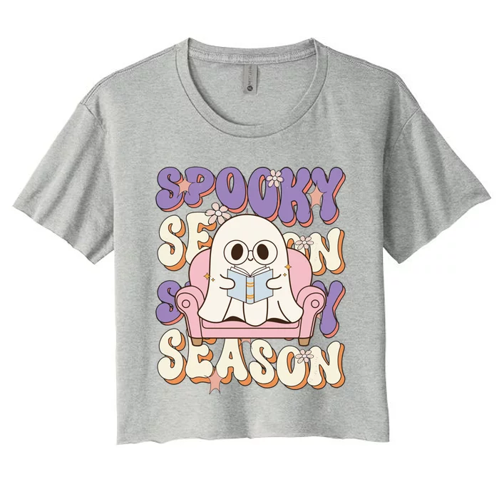 Funny Saying Spooky Season Halloween Ghost Teacher Women's Crop Top Tee