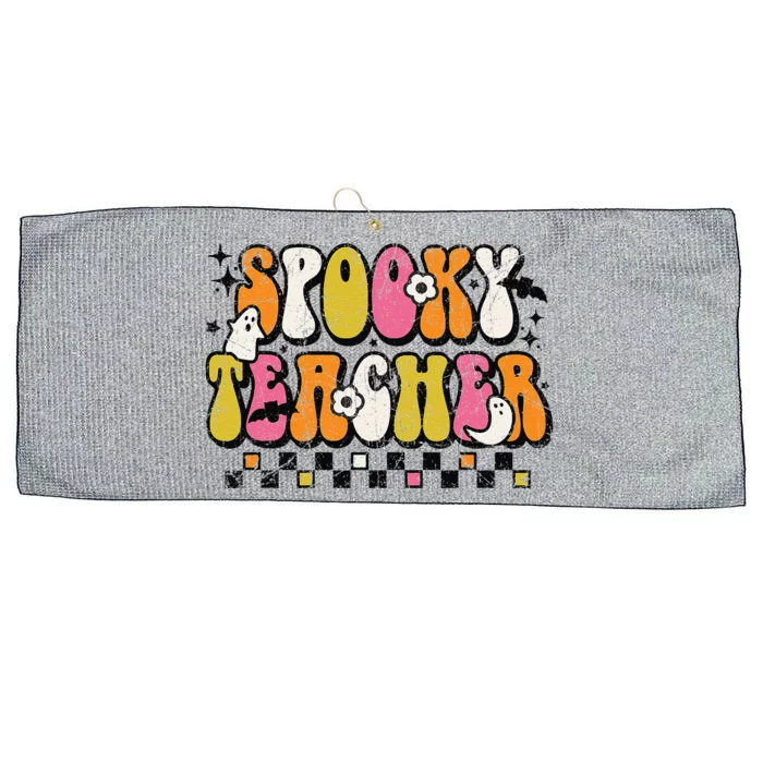 Funny Spooky Season Retro Spooky Teacher Halloween Costume Day Large Microfiber Waffle Golf Towel