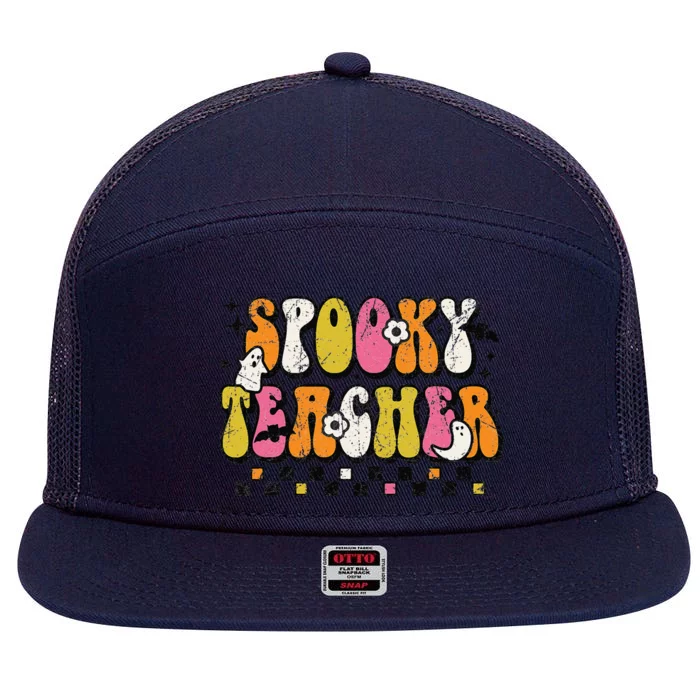 Funny Spooky Season Retro Spooky Teacher Halloween Costume Day 7 Panel Mesh Trucker Snapback Hat