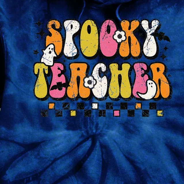 Funny Spooky Season Retro Spooky Teacher Halloween Costume Day Tie Dye Hoodie