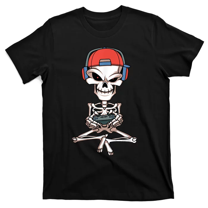 Funny Skeleton Skull Video Gamer Halloween Outfit T-Shirt