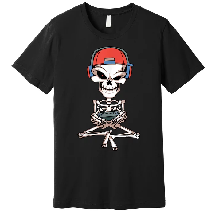 Funny Skeleton Skull Video Gamer Halloween Outfit Premium T-Shirt