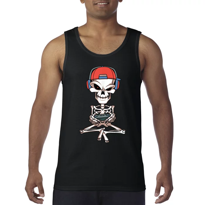 Funny Skeleton Skull Video Gamer Halloween Outfit Tank Top