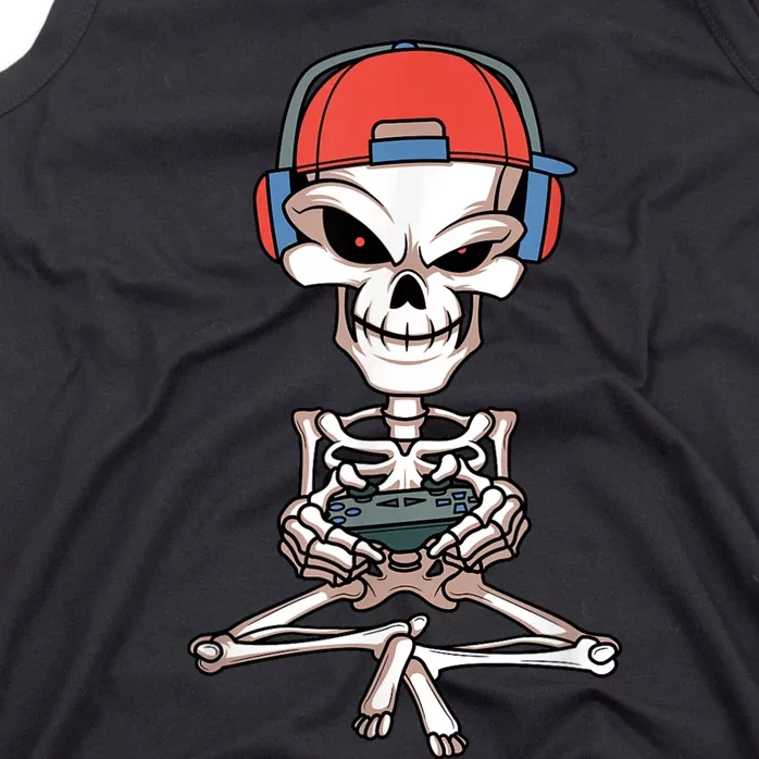 Funny Skeleton Skull Video Gamer Halloween Outfit Tank Top