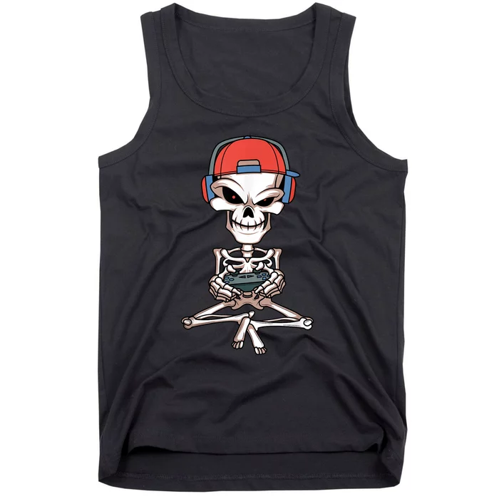 Funny Skeleton Skull Video Gamer Halloween Outfit Tank Top