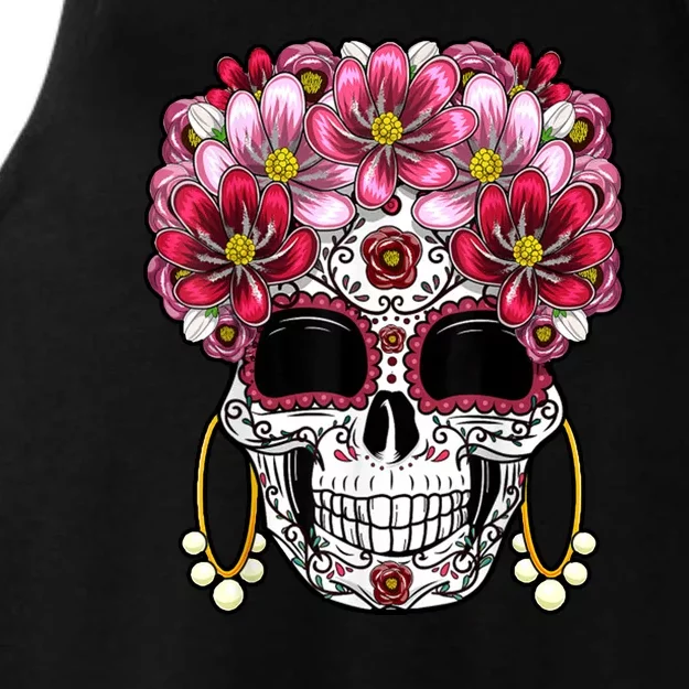 Floral Sugar Skeleton Cool Graphic Skull Ladies Tri-Blend Wicking Tank