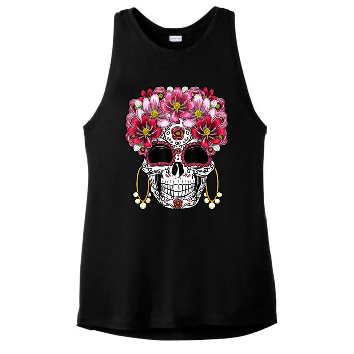 Floral Sugar Skeleton Cool Graphic Skull Ladies Tri-Blend Wicking Tank