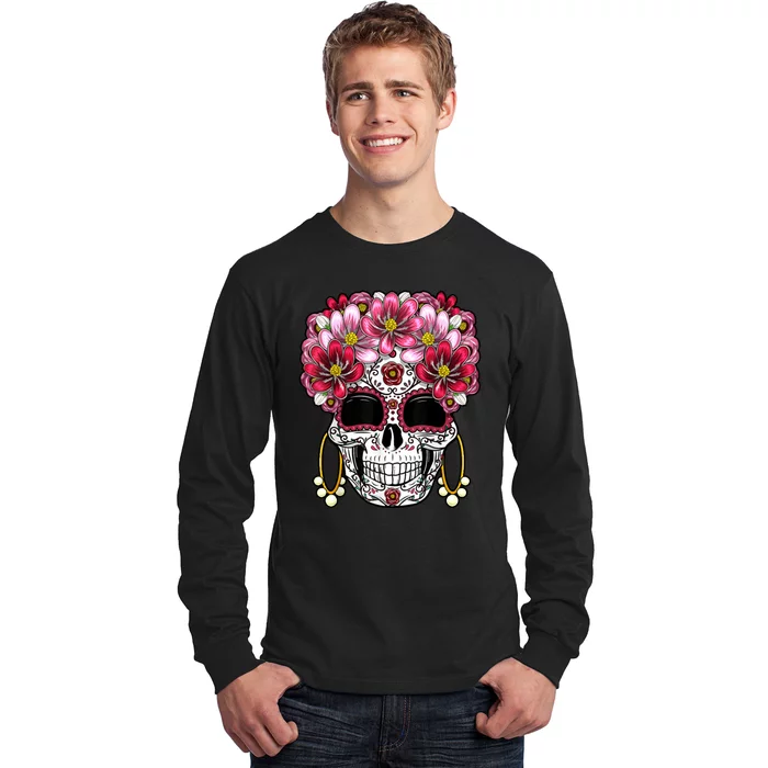 Floral Sugar Skeleton Cool Graphic Skull Long Sleeve Shirt