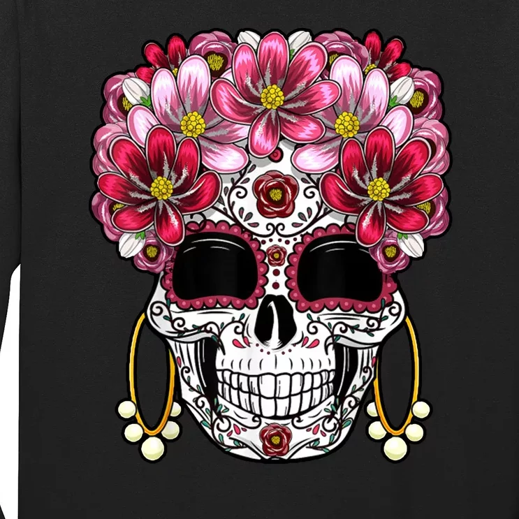 Floral Sugar Skeleton Cool Graphic Skull Long Sleeve Shirt