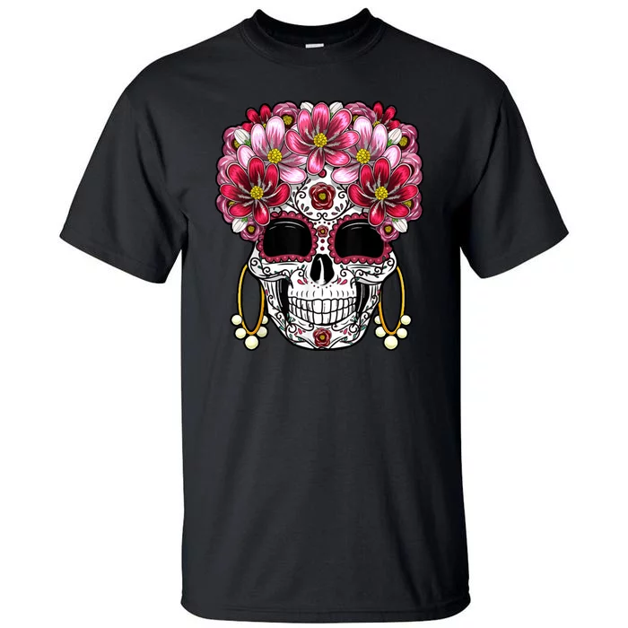 Floral Sugar Skeleton Cool Graphic Skull Tall T-Shirt