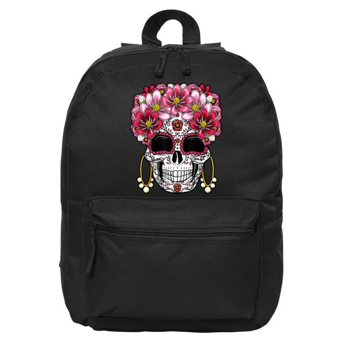 Floral Sugar Skeleton Cool Graphic Skull 16 in Basic Backpack