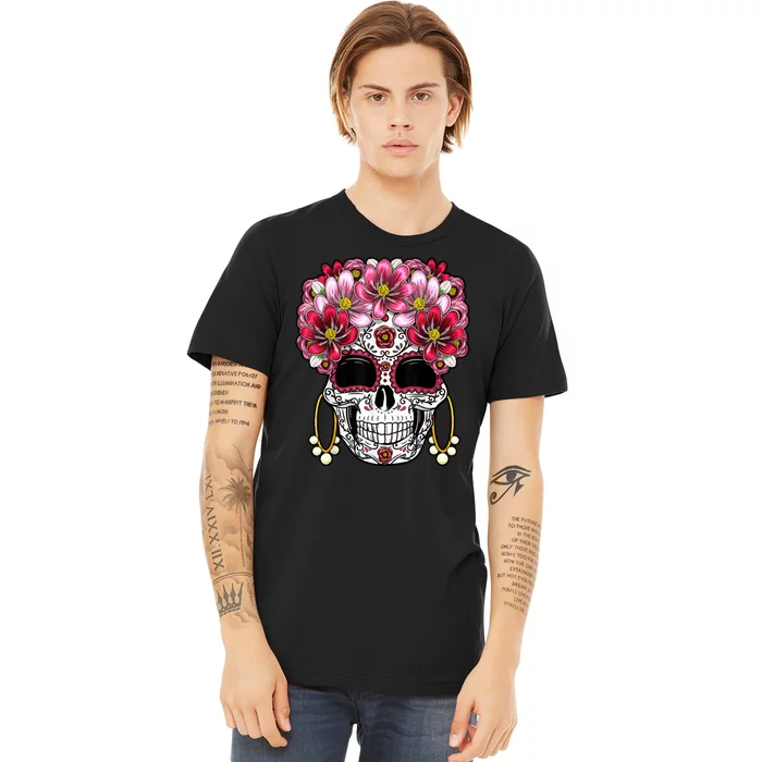 Floral Sugar Skeleton Cool Graphic Skull Premium T-Shirt