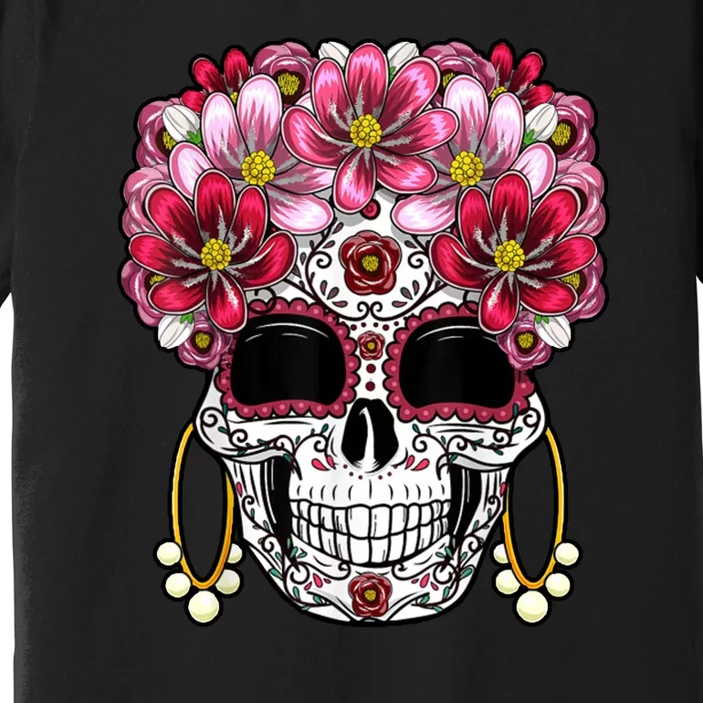 Floral Sugar Skeleton Cool Graphic Skull Premium T-Shirt