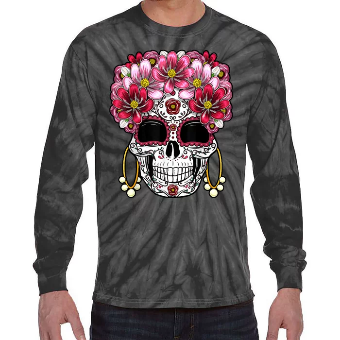 Floral Sugar Skeleton Cool Graphic Skull Tie-Dye Long Sleeve Shirt