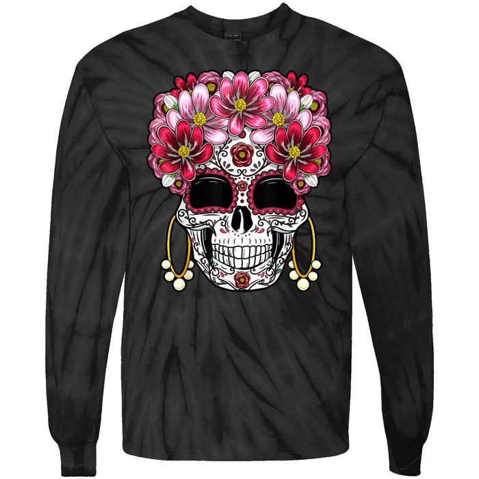 Floral Sugar Skeleton Cool Graphic Skull Tie-Dye Long Sleeve Shirt