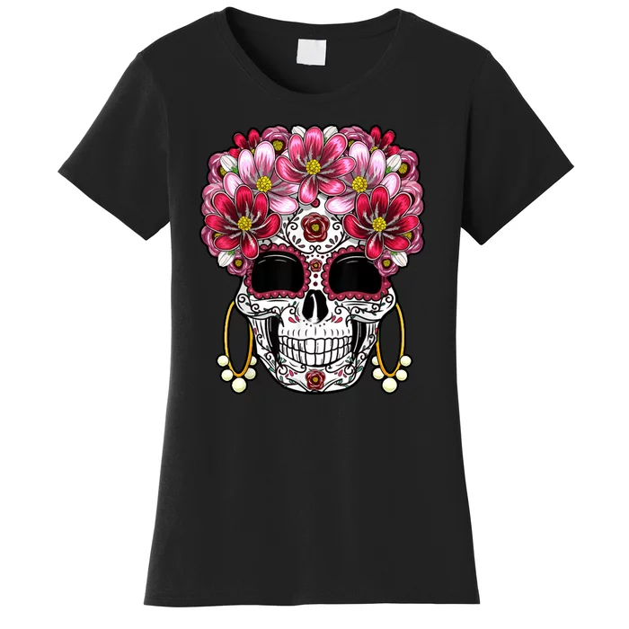 Floral Sugar Skeleton Cool Graphic Skull Women's T-Shirt