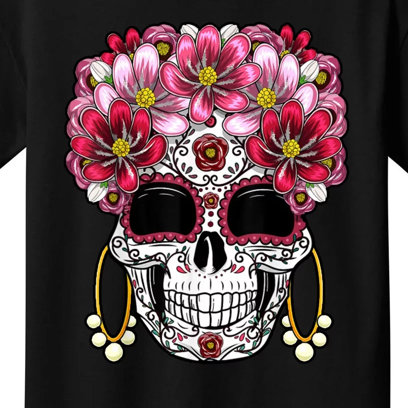 Floral Sugar Skeleton Cool Graphic Skull Kids T-Shirt