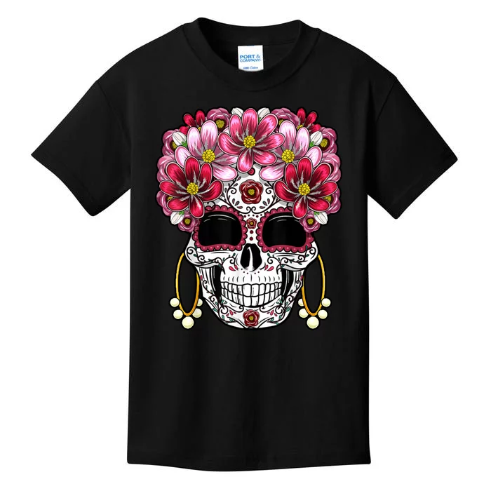 Floral Sugar Skeleton Cool Graphic Skull Kids T-Shirt