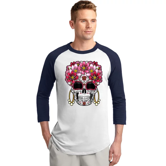 Floral Sugar Skeleton Cool Graphic Skull Baseball Sleeve Shirt