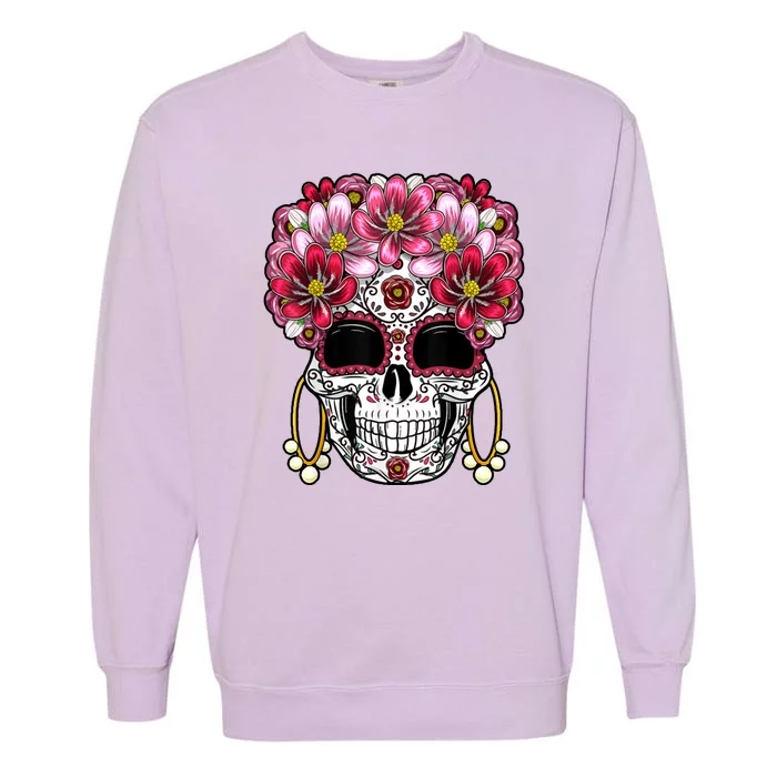 Floral Sugar Skeleton Cool Graphic Skull Garment-Dyed Sweatshirt