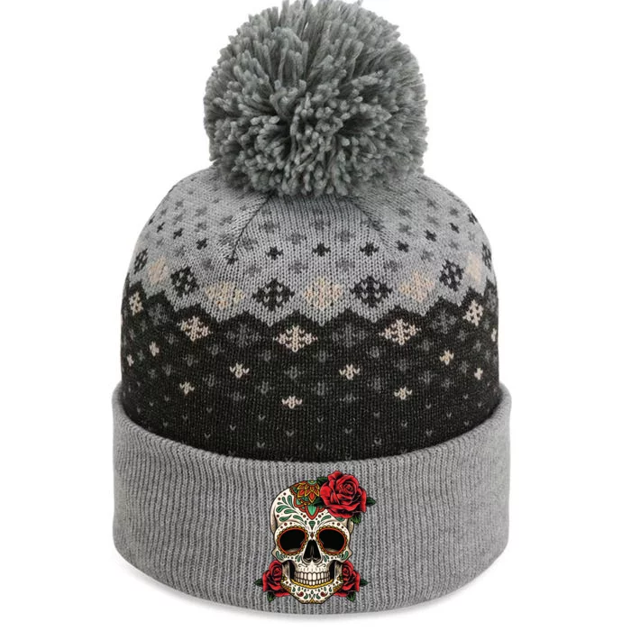 Floral Sugar Skull Day Of Dead Dia De Los Muertos The Baniff Cuffed Pom Beanie