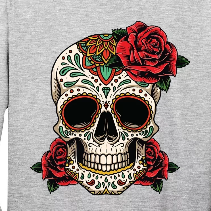 Floral Sugar Skull Day Of Dead Dia De Los Muertos Tall Long Sleeve T-Shirt