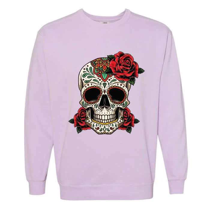 Floral Sugar Skull Day Of Dead Dia De Los Muertos Garment-Dyed Sweatshirt