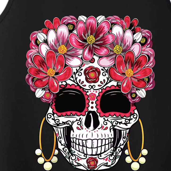 Floral Sugar Skull Day Of The Dead Dia De Muertos Gift Performance Tank