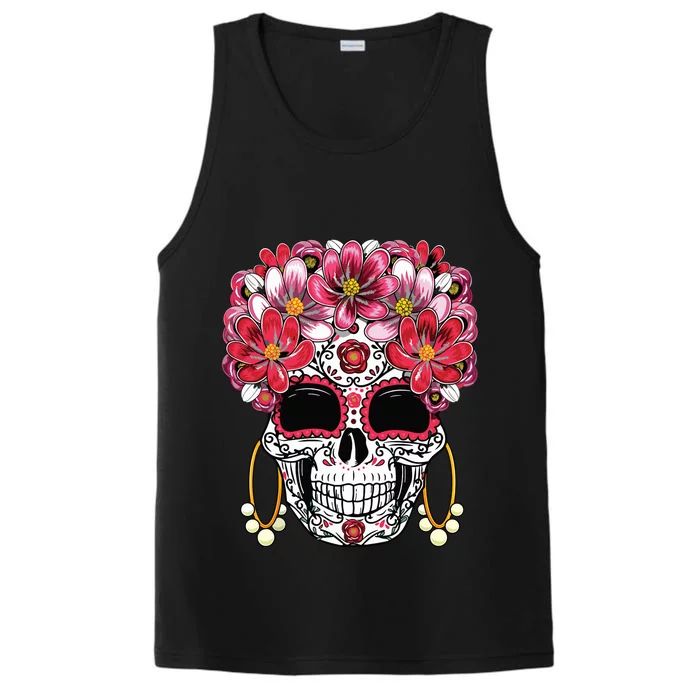 Floral Sugar Skull Day Of The Dead Dia De Muertos Gift Performance Tank