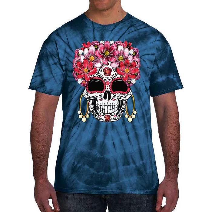 Floral Sugar Skull Day Of The Dead Dia De Muertos Gift Tie-Dye T-Shirt