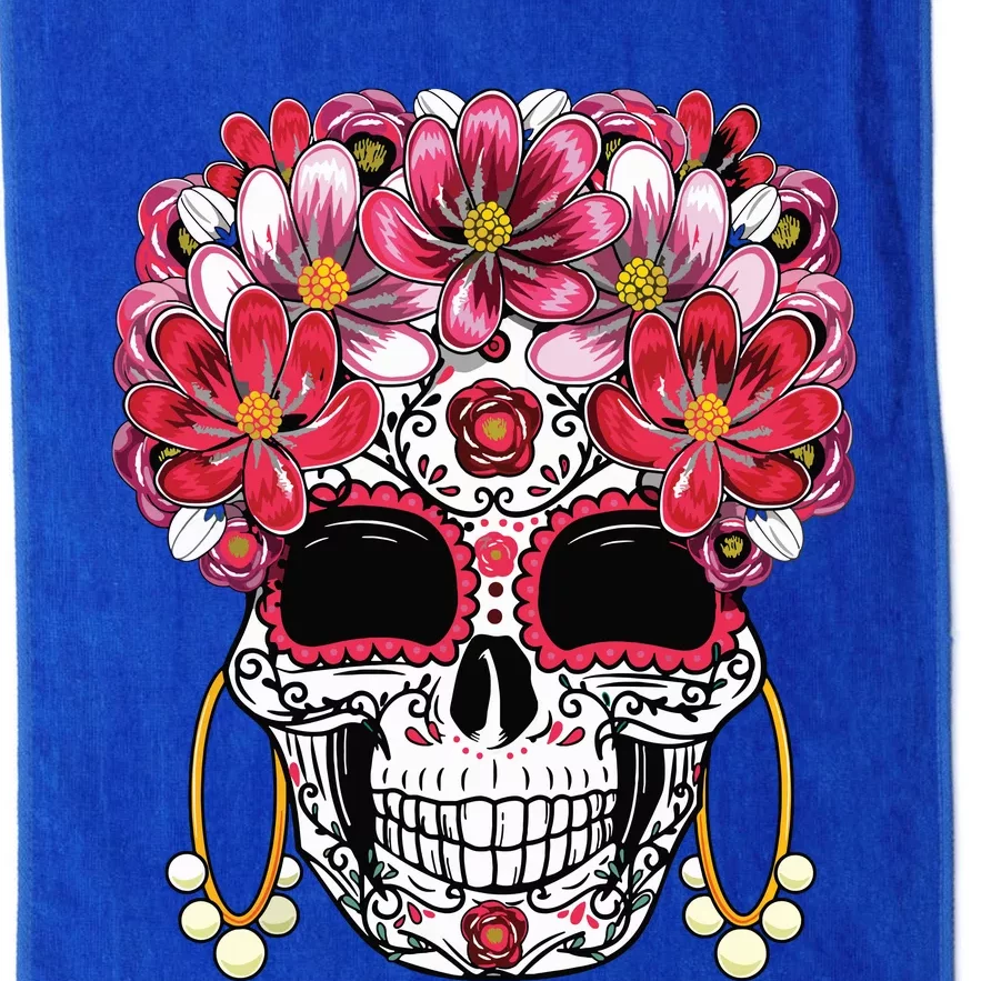 Floral Sugar Skull Day Of The Dead Dia De Muertos Gift Platinum Collection Golf Towel