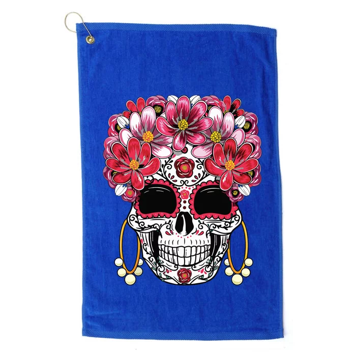 Floral Sugar Skull Day Of The Dead Dia De Muertos Gift Platinum Collection Golf Towel