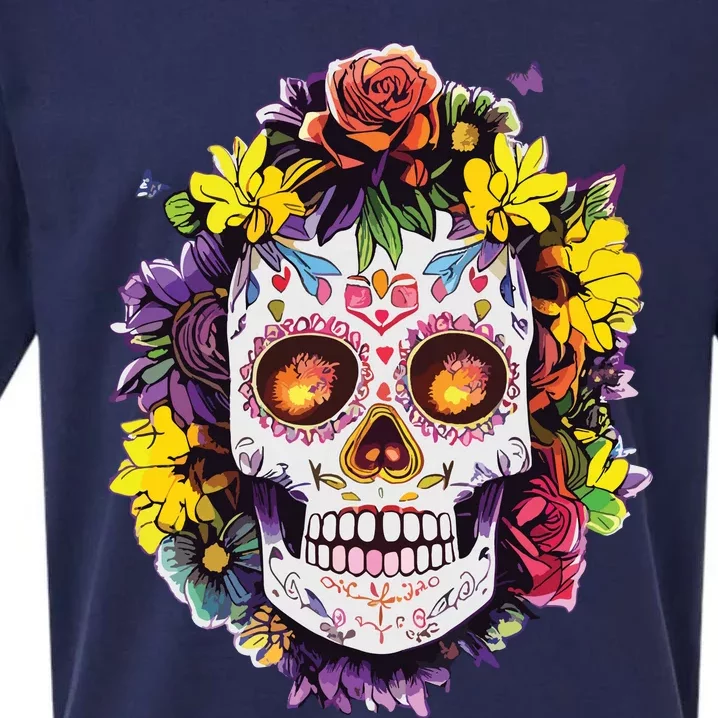 Floral Sugar Skull Day Of The Dead Dia De Muertos Sueded Cloud Jersey T-Shirt