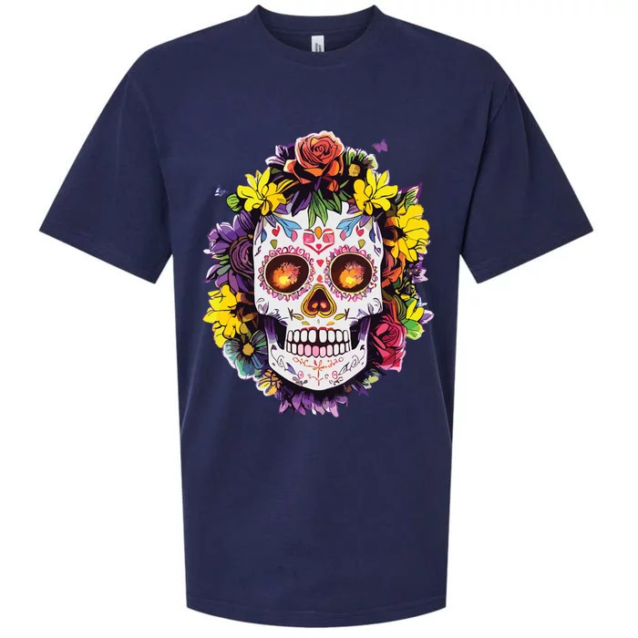 Floral Sugar Skull Day Of The Dead Dia De Muertos Sueded Cloud Jersey T-Shirt