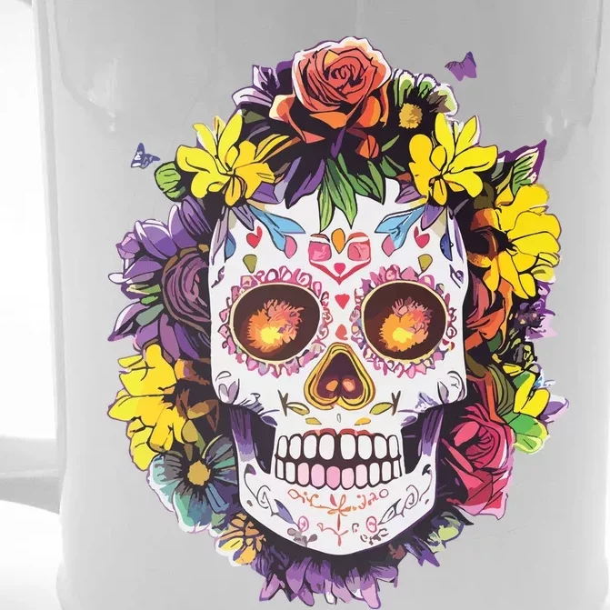 Floral Sugar Skull Day Of The Dead Dia De Muertos Front & Back Beer Stein