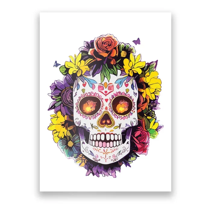 Floral Sugar Skull Day Of The Dead Dia De Muertos Poster