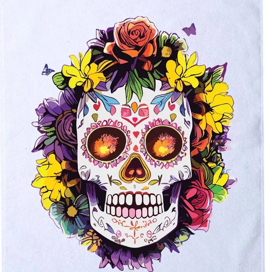 Floral Sugar Skull Day Of The Dead Dia De Muertos Platinum Collection Golf Towel