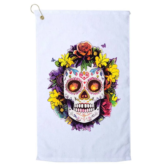 Floral Sugar Skull Day Of The Dead Dia De Muertos Platinum Collection Golf Towel