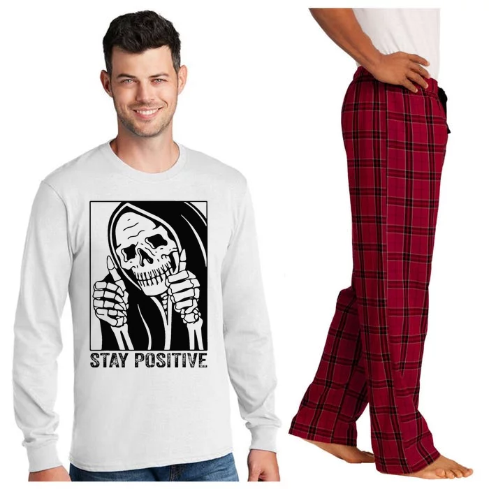 Funny Skull Stay Positive Skeleton Halloween Motivational Long Sleeve Pajama Set