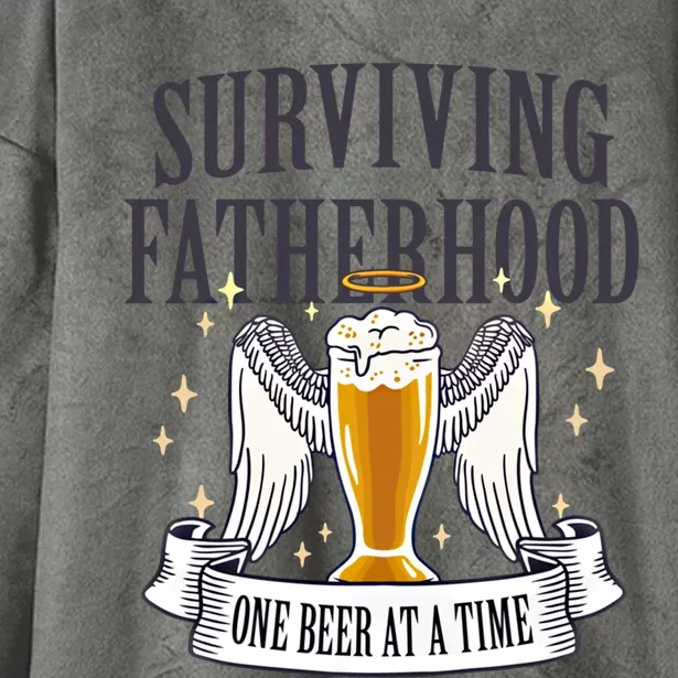 Fathers Sarcastic Surviving Fatherhood One Beer At A Time Funny Gift Hooded Wearable Blanket