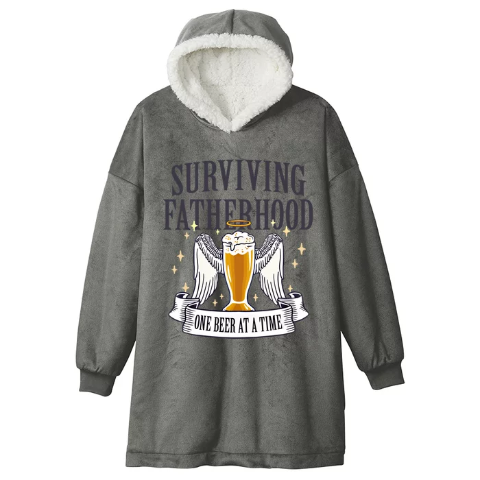 Fathers Sarcastic Surviving Fatherhood One Beer At A Time Funny Gift Hooded Wearable Blanket