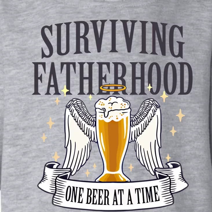 Fathers Sarcastic Surviving Fatherhood One Beer At A Time Funny Gift Toddler Hoodie