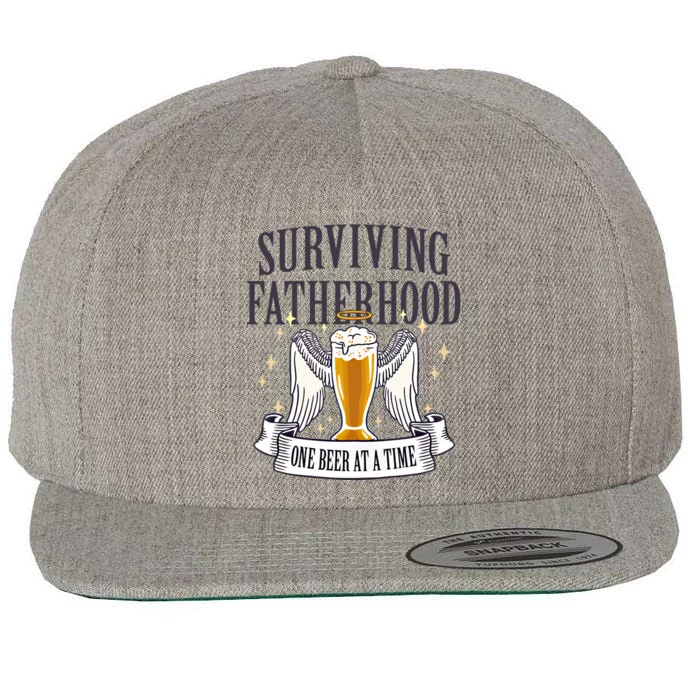 Fathers Sarcastic Surviving Fatherhood One Beer At A Time Funny Gift Wool Snapback Cap