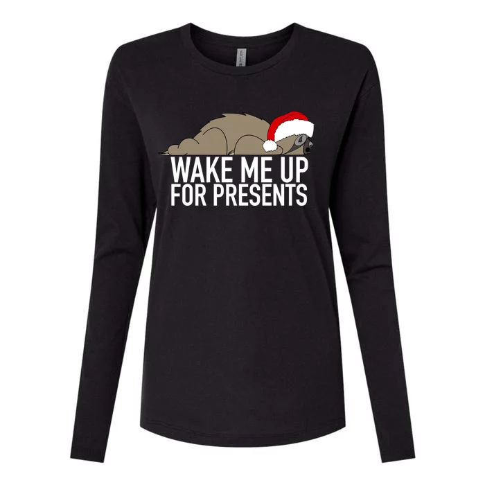 Funny Sleepy Sloth Wake Me Up For Presents Christmas Design Gift Womens Cotton Relaxed Long Sleeve T-Shirt