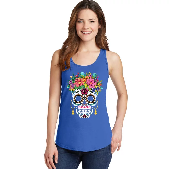 Flower Sugar Skull Souls Day Muertos Day Of Dead Halloween Gift Ladies Essential Tank