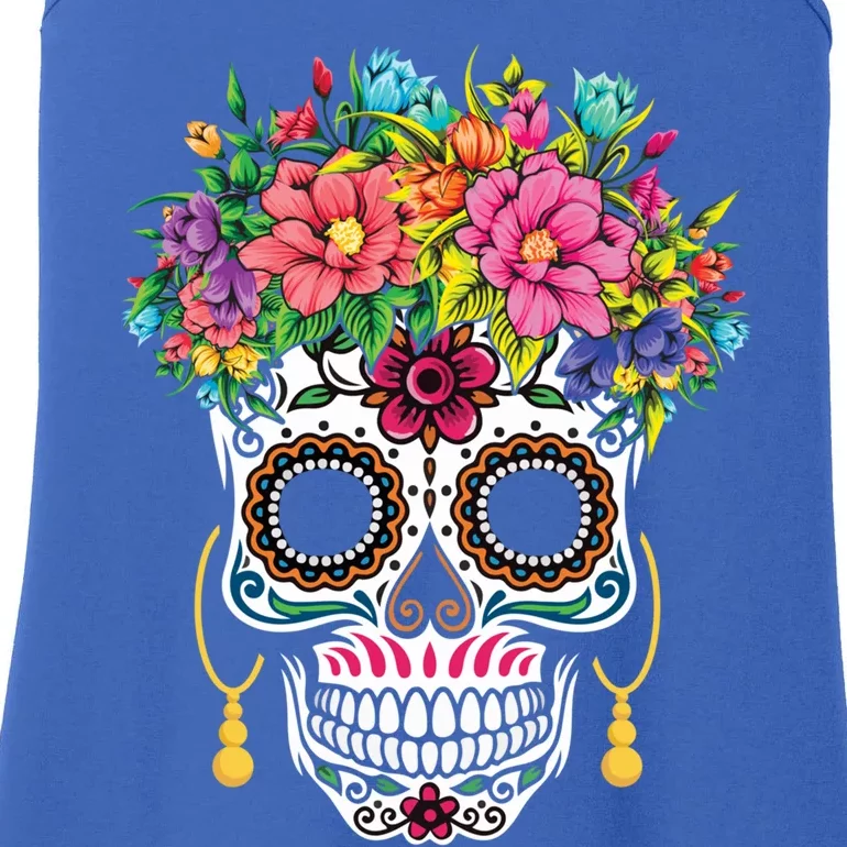 Flower Sugar Skull Souls Day Muertos Day Of Dead Halloween Gift Ladies Essential Tank