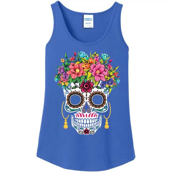 Flower Sugar Skull Souls Day Muertos Day Of Dead Halloween Gift Ladies Essential Tank